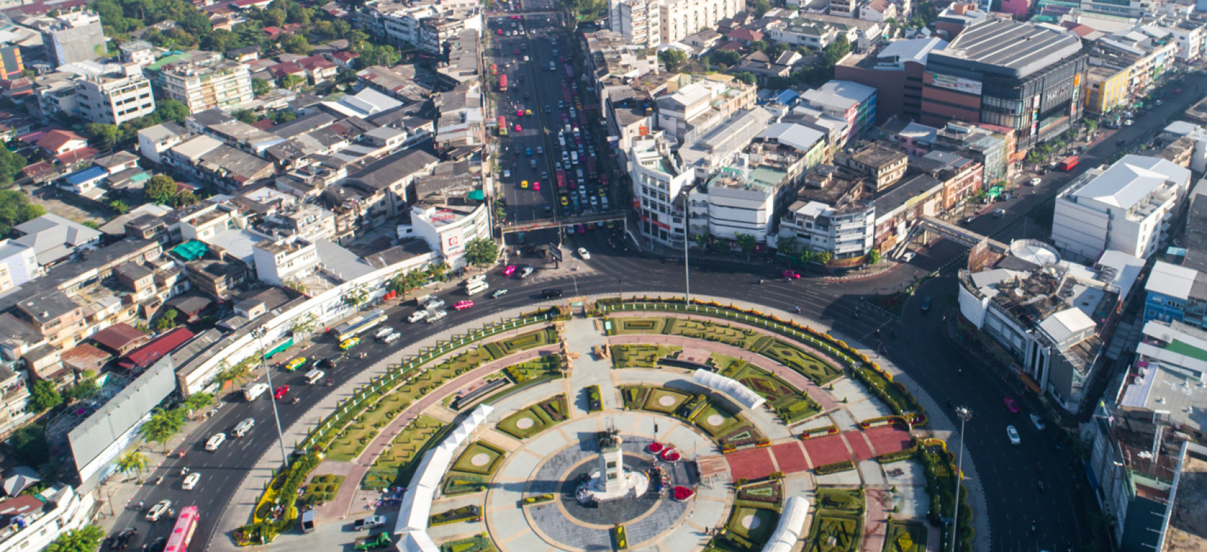Birds eye view of roundabout in a city