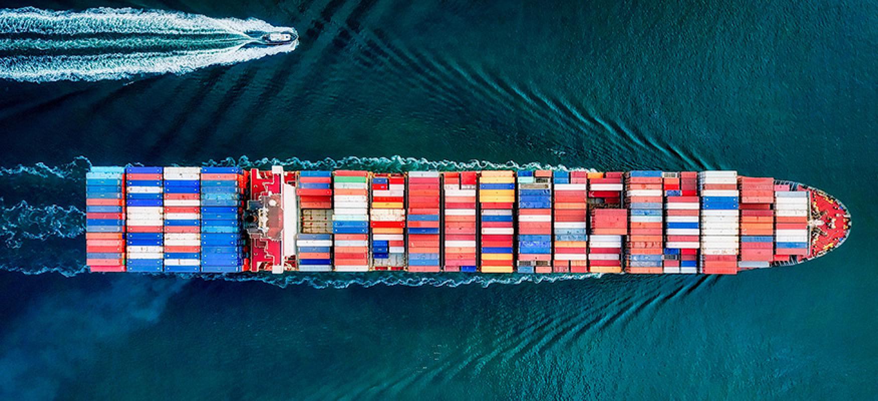 Container ship seen from above.