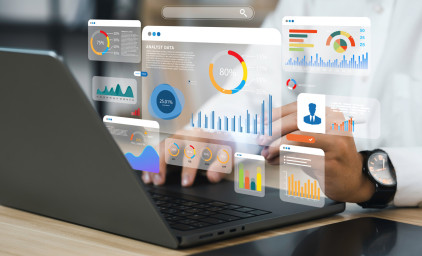 Ethical AI and Data illustration with person writing on laptop