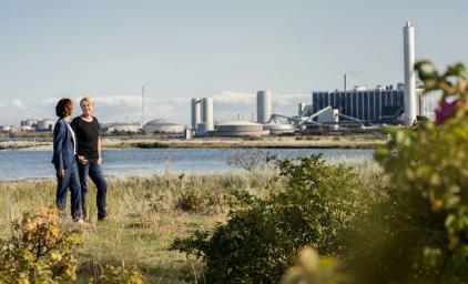 View of Kalundborg Industry with two peole in the forground