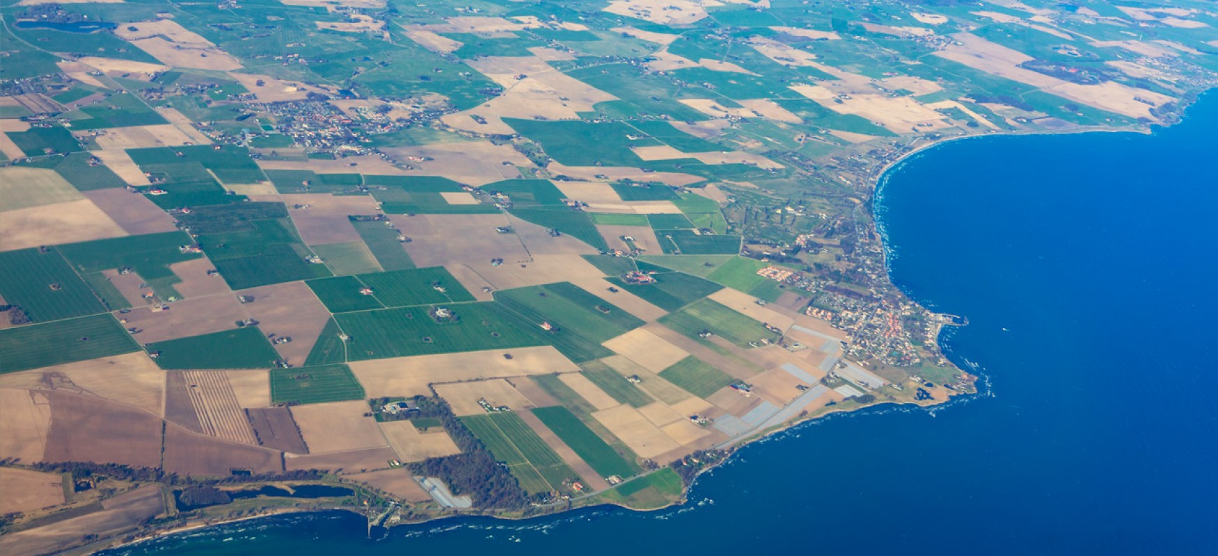 Arial photo of Swedis coastline and fields